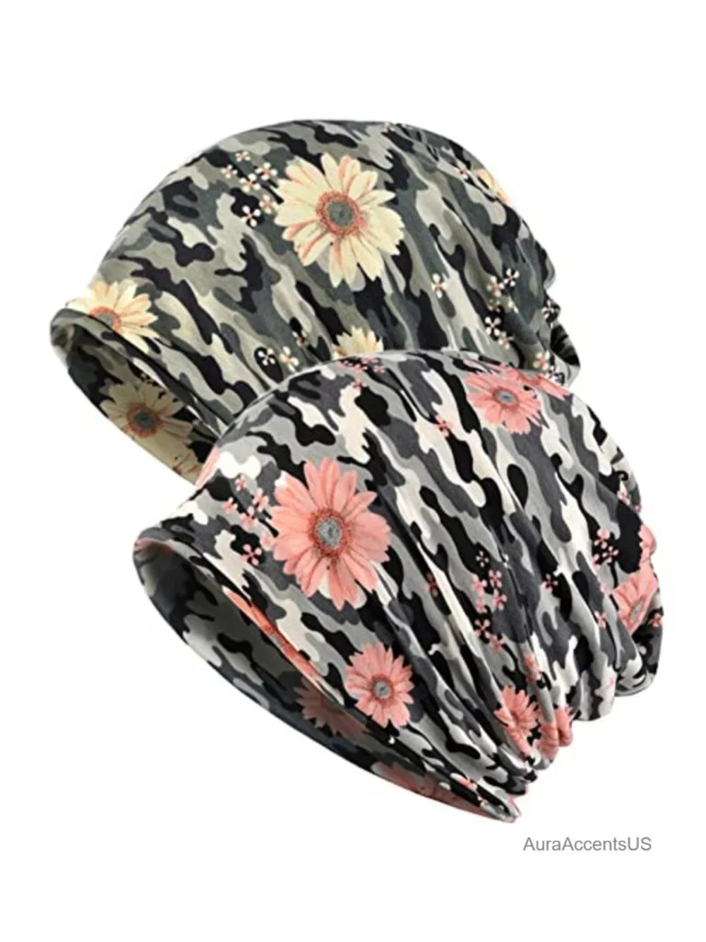 Cotton Slouchy Beanie Cap Scarf 2 Pack Chemo Headwear Open Top